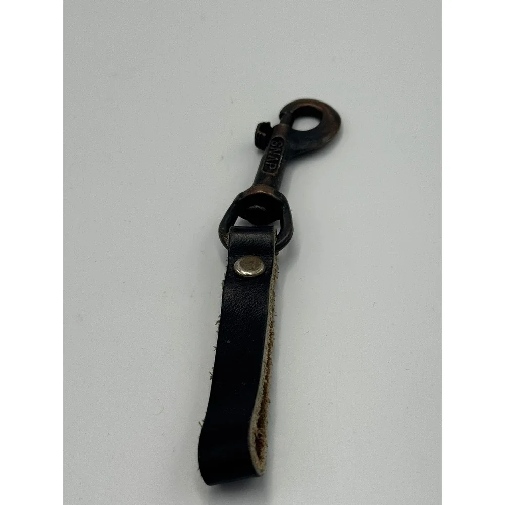 Vintage Leather Belt Loop Key Fob Swivel Snap Hook USA Stamped Hardware Black